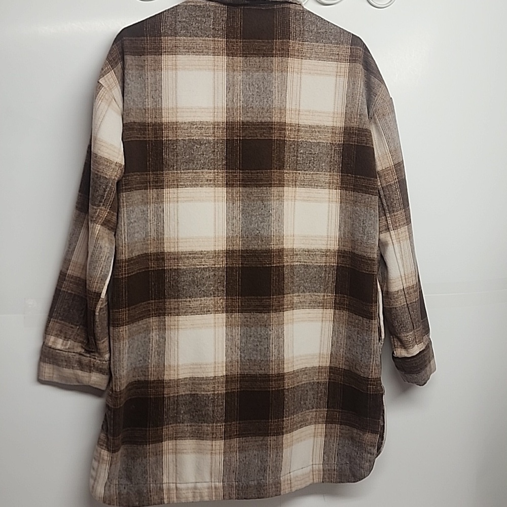 Banana Republic Womens Soft Cozy Tan & Brown Plaid Oversized Shirt Jacket Sz S - Picture 5 of 10